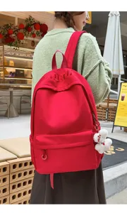 Japanese style large capacity red school backpack for women, casual student book bag, daily chic.