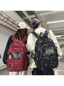 Japanse Stijl Sterrenprint Nylon Schoolrugzak Grote Capaciteit Tiener Boekentas Met Transparant Vak