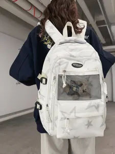 Japanse stijl sterprint witte canvas schoolrugzak voor tiener meisjes en studenten