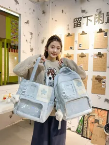Japanese ins style sweet school student backpack and tote bag two piece set ita bag clear window