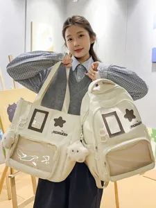 Japanese Ins Style Campus Student Backpack And Tote Bag Set Transparent Ita Bag Nylon Casual School Bookbag Travel Daypack
