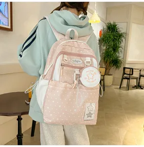 Zaino scolastico rosa dolce con motivo a stelle, mini tasca carina e design di grande capacita.