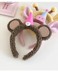 Leuke pluche dieren haarband met feestmuts, zachte lamswol haarhoepel voor dagelijks.