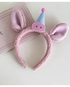 Schattige roze pluche dieren haarband met feestmuts zachte harige haarhoepel haaraccessoires