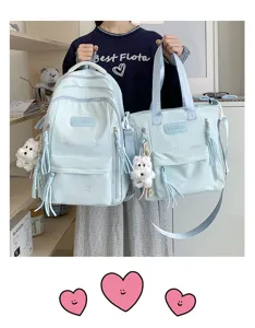 Sac a dos bleu mignon grande capacite cartable college style sac de voyage pour fille