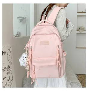 Sac à dos étudiant rose mignon grande capacité cartable décontracté voyage avec broderie.