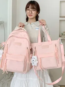 Joli ensemble de sac à dos rose pour filles, grand sac de cours et fourre-tout décontracté.