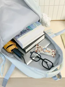 Joli sac à dos décontracté bleu clair grande capacité cartable d'école pour voyage quotidien.