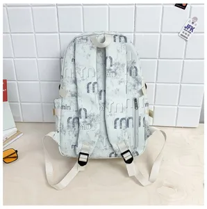Detailed view of the stylish marble pattern backpack with adjustable straps and side zipper pockets.