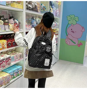 Zaino nero stile coreano con motivo a stelle e graziosa mini borsetta per la scuola delle ragazze