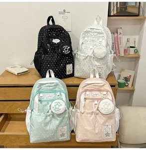 Set zaino colore caramella carino con motivo a stelle e mini tasca, grande capacità.