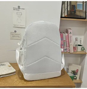 Zaino scolastico bianco grande capacità studente borsa casual giornaliera vista dettagliata