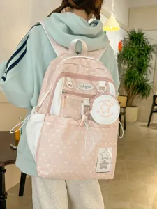 Zaino Scolastico Casual con Stampa a Stelle Colore Caramella Dolce Grande Capacità Borsa per Libri per Studenti con Mini Borsellino per Monete per Donne