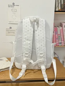 Carino zaino scolastico bianco con stampa di stelle, stile dolce zaino giornaliero per ragazze.