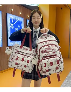 Set zaino scuola stile cinese grande capacita borsa per libri per giovani ragazze