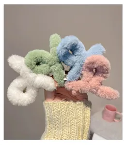 Fluffy plush hair claw clips set winter cute shark clips for women thick hair styling accessories