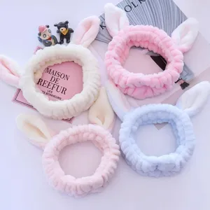 Cute Bunny Ear Plush Washing Headband Soft Coral Fleece Makeup Facial Mask Hair Band Sweet Girls Hair Accessories