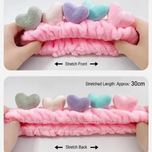 Cute plush heart face washing headband stretchy soft fluffy makeup hair band for women