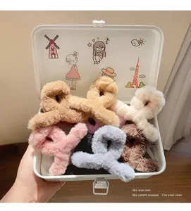 Ensemble de pinces à cheveux en peluche moelleuse, accessoires d'hiver mignons.