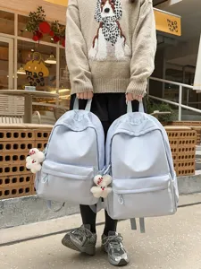Japanese style large capacity school backpack for women, casual student rucksack, light blue.