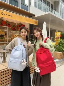 Japanese Style Large Capacity Nylon Backpack Student School Bag Casual Travel Daypack With Cute Bear Pendant