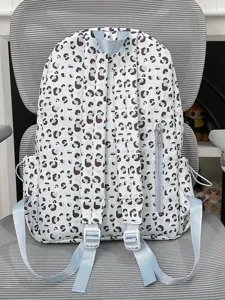 Japanese style cute leopard print backpack student casual school bag light blue daily