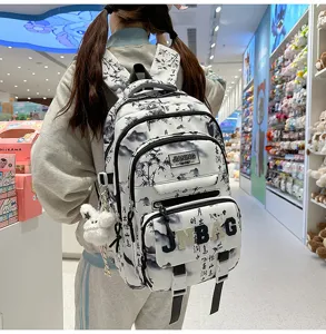 Zaino stile cinese pittura ad inchiostro grande capacita borsa scuola per studenti