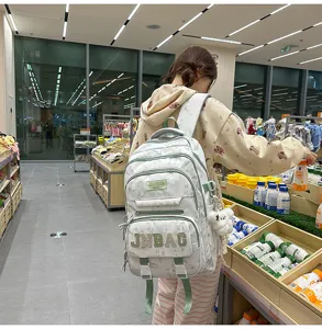 Vista dettagliata del grande zaino scolastico in stile cinese per studenti con tasche