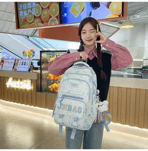 Zaino in tela di grande capacità per studenti con elegante stampa in stile cinese e tasche.