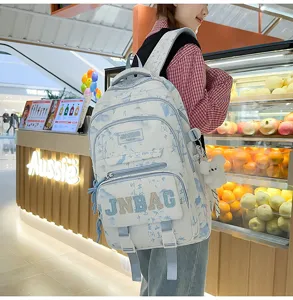 Grande zaino scolastico per studenti, elegante design in stile cinese con stampa blu.