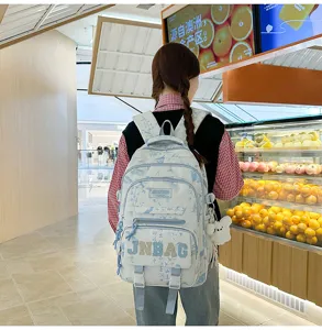 Zaino stile cinese blu con grande fantasia, ideale per gli studenti nella vita quotidiana.