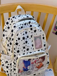 Japanese style sweet star print ita bag canvas backpack with clear window for daily use