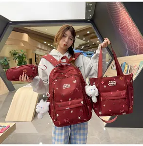 Cute college style backpack tote bag and pencil case set for school girls and students travel.
