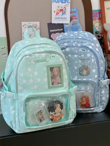 Japanese sweet candy color star ita backpack with clear window for student daily use.