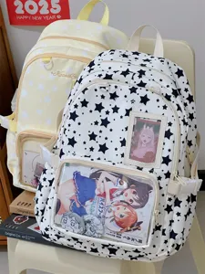Japanese ins sweet star ita backpack for students, cute transparent pocket school bag.