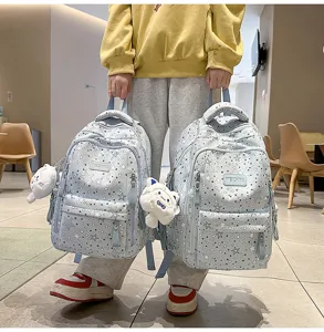 Japanese style cute star pattern school backpack for student daily commute and casual use.