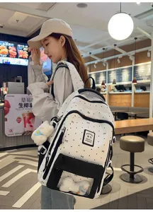 Korean style cute sweet clear window ita backpack large capacity polka dot school bag