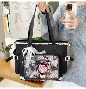 Japanese cute bow ita bag tote bag sweet girl anime clear badge shoulder bag detail view