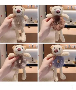 Mignon chouchou en peluche ours animal duveteux attache cheveux dessin animé queue de cheval