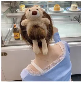 Chouchou en peluche douce motif ours mignon pour femme et fille, accessoire de coiffure.