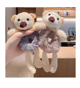 Mignons chouchous en peluche ours doux duveteux cartoon attache queue de cheval accessoires