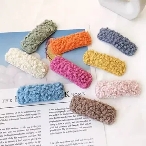 Autumn winter plush hair clips fluffy solid color lamb wool snap side clips for women styling