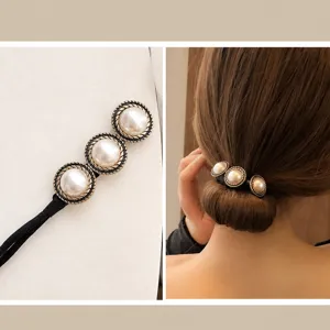 French Vintage Artificial Pearl Flower Hair Bun Maker Élégant Outil de Coiffure Accessoires de Cheveux pour Femmes