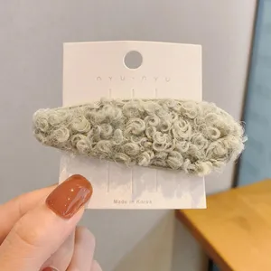 Cute fluffy curly hair clip plush autumn winter side clip soft lamb wool fashion headwear for women
