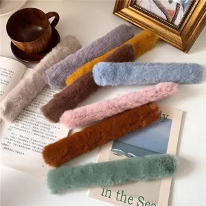 Pluche snap armband haarband herfst winter schattige harige paardenstaart houder haaraccessoire