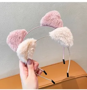 Joli serre-tête oreilles de chat en peluche rose accessoire de cheveux doux pour femmes