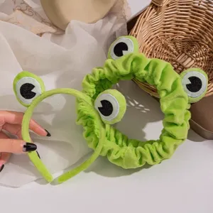 Conjunto De Diadema Y Cinta De Felpa De Rana Verde Lindo Dibujos Animados Suave Sombrerería Para Mujeres Lavado De Cara Diario Accesorio Para El Cabello