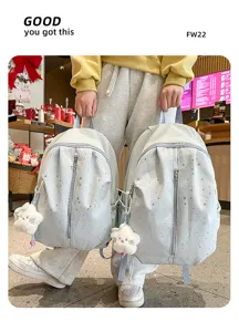 Korean style sweet star pattern backpack for women casual cute light blue school travel bag