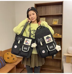 Stylish women student backpack and tote set colorblock casual school bag for daily use