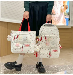 Detail view of the cute star print school backpack and tote bag two-piece set, sweet style.